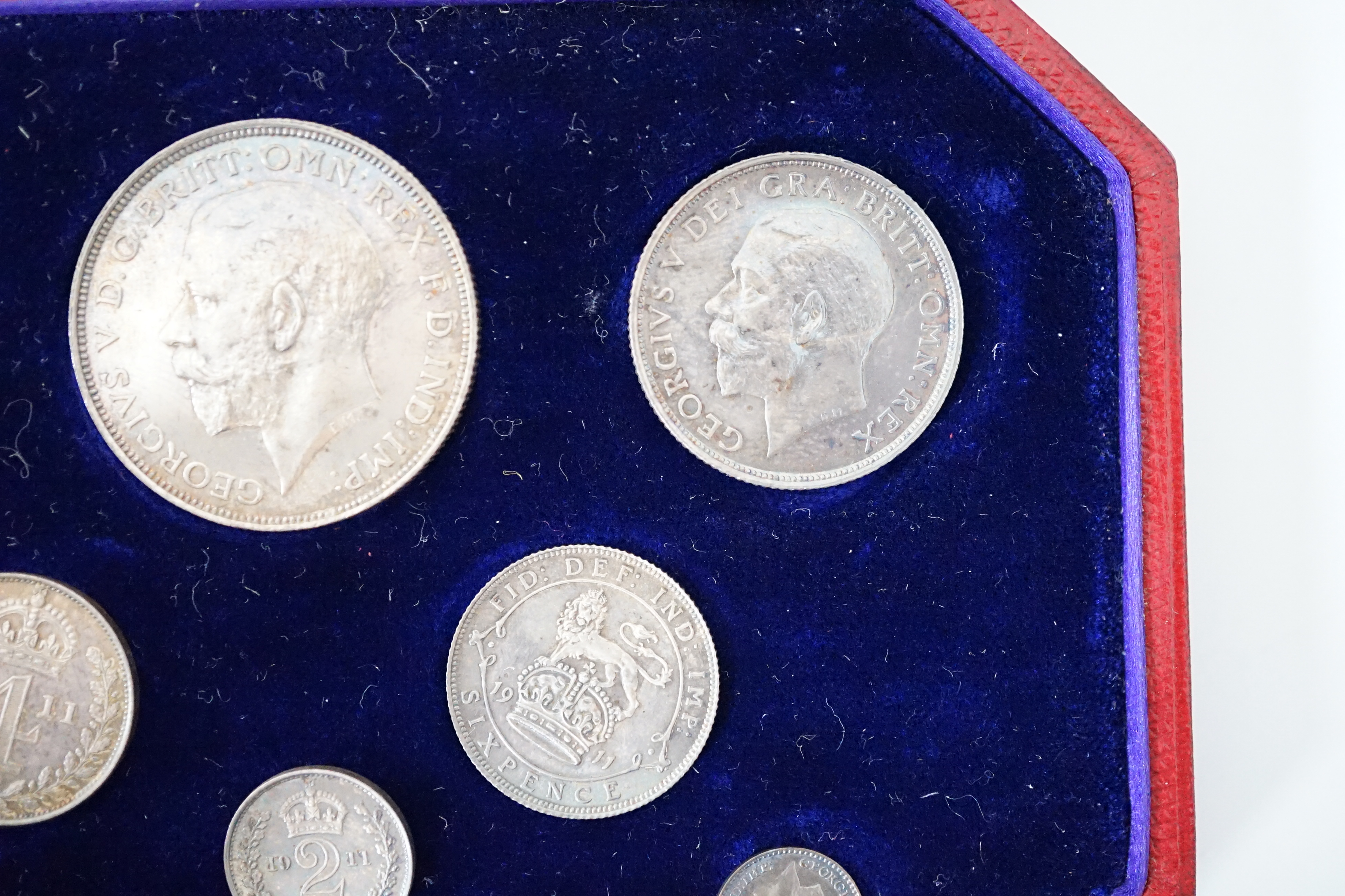 British Silver Coins, George V coronation specimen eight coin set, 1911, ranging from halfcrown to maundy penny, in case of issue